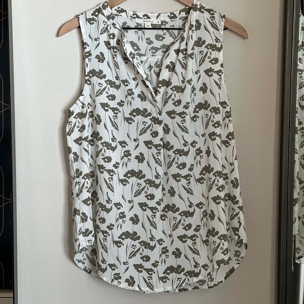 Practically Brand New. Cream and sage green printed blouse.
